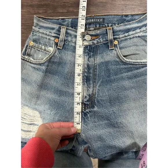 Free People Breyer And Eliot Distressed Patchwork Flare Jeans Blue Size 23